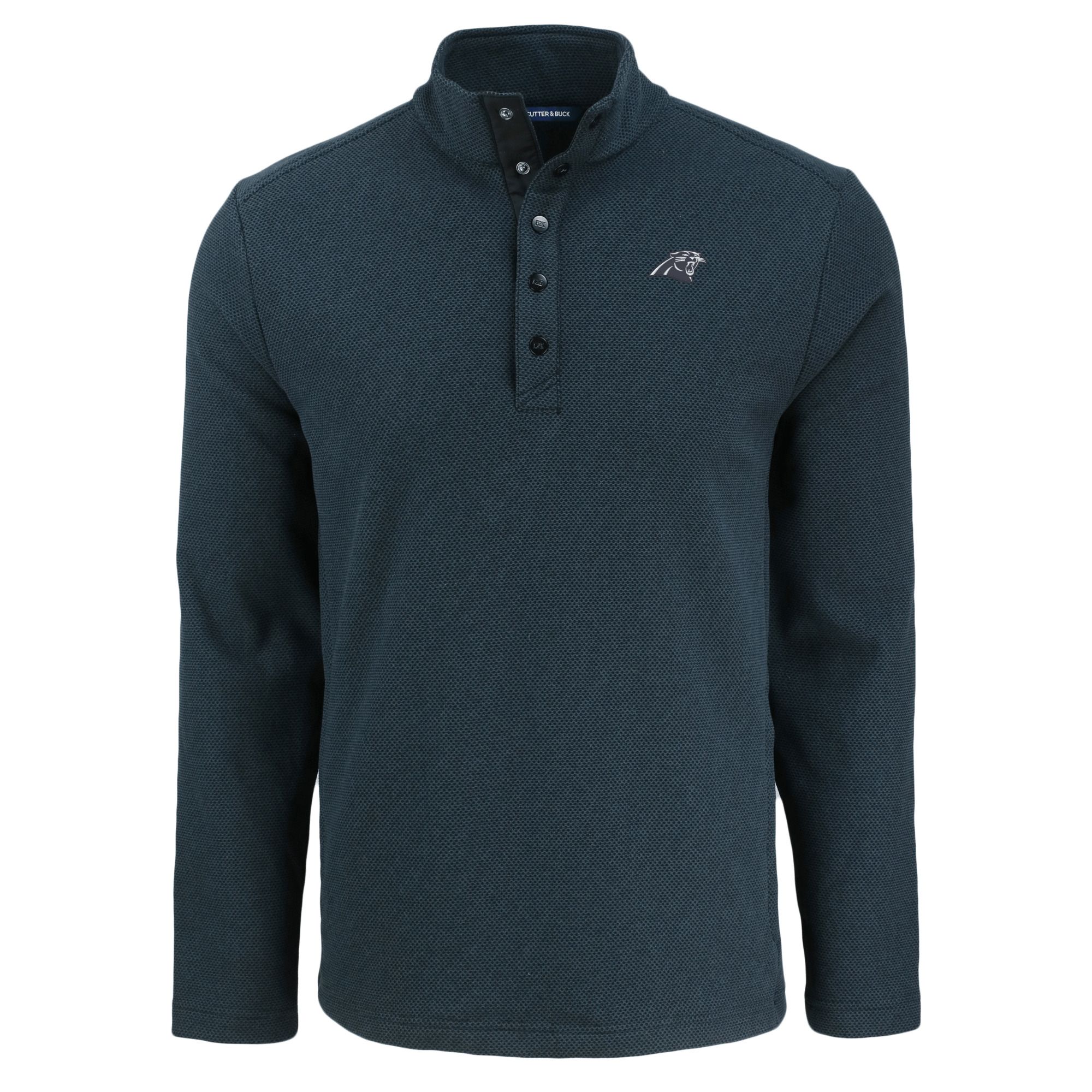 Men's Cutter & Buck Black Carolina Panthers Hunts Point Eco Textured Fleece Recycled Half-Snap Sweatshirt - Image 3