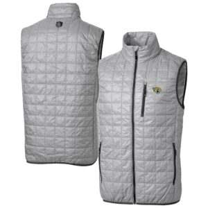Men's Cutter & Buck Gray Jacksonville Jaguars Big & Tall Rainier PrimaLoft® Eco Insulated Full-Zip Puffer Vest