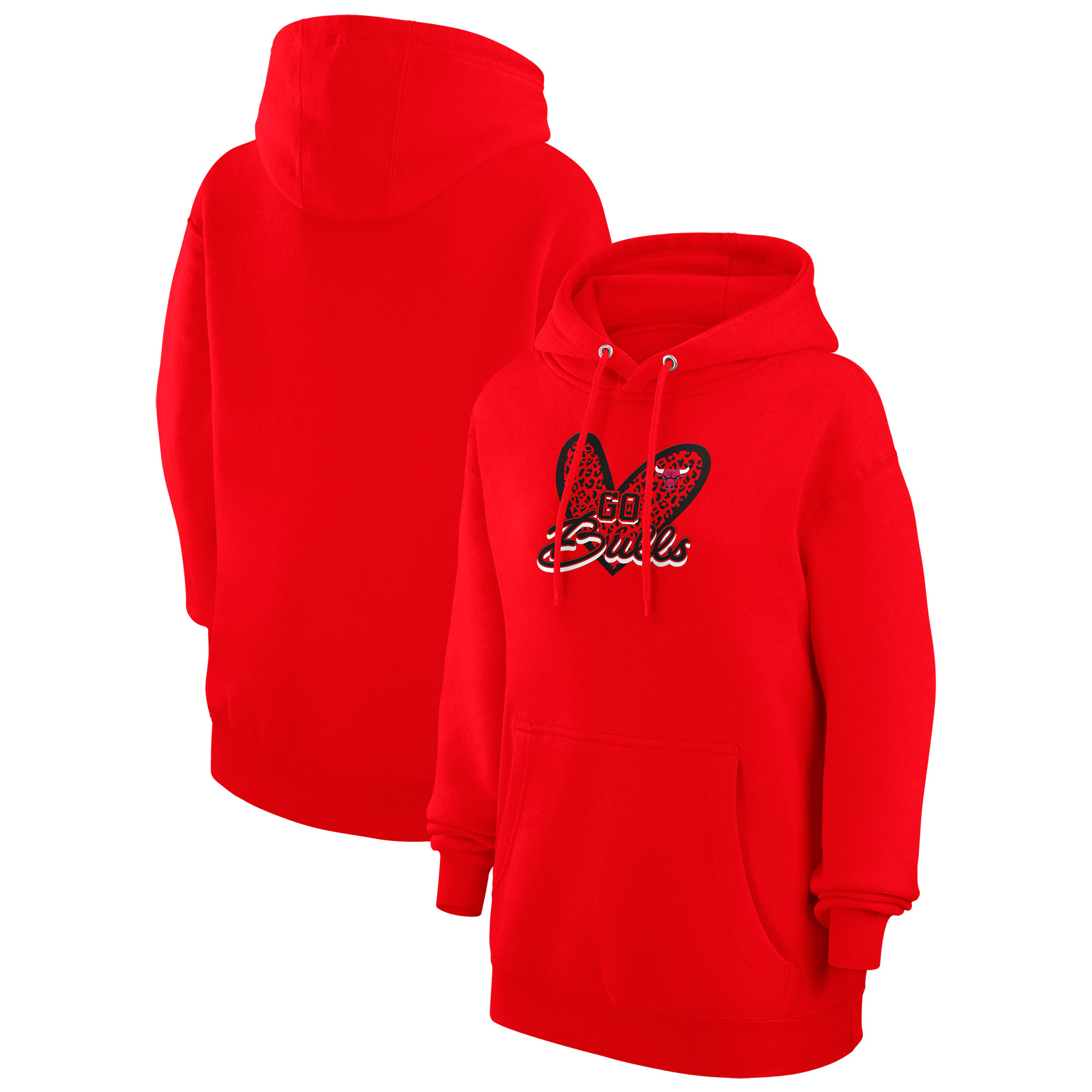 Women's G-III 4Her by Carl Banks Red Chicago Bulls Leopard Heart Graphic Fleece Pullover Hoodie
