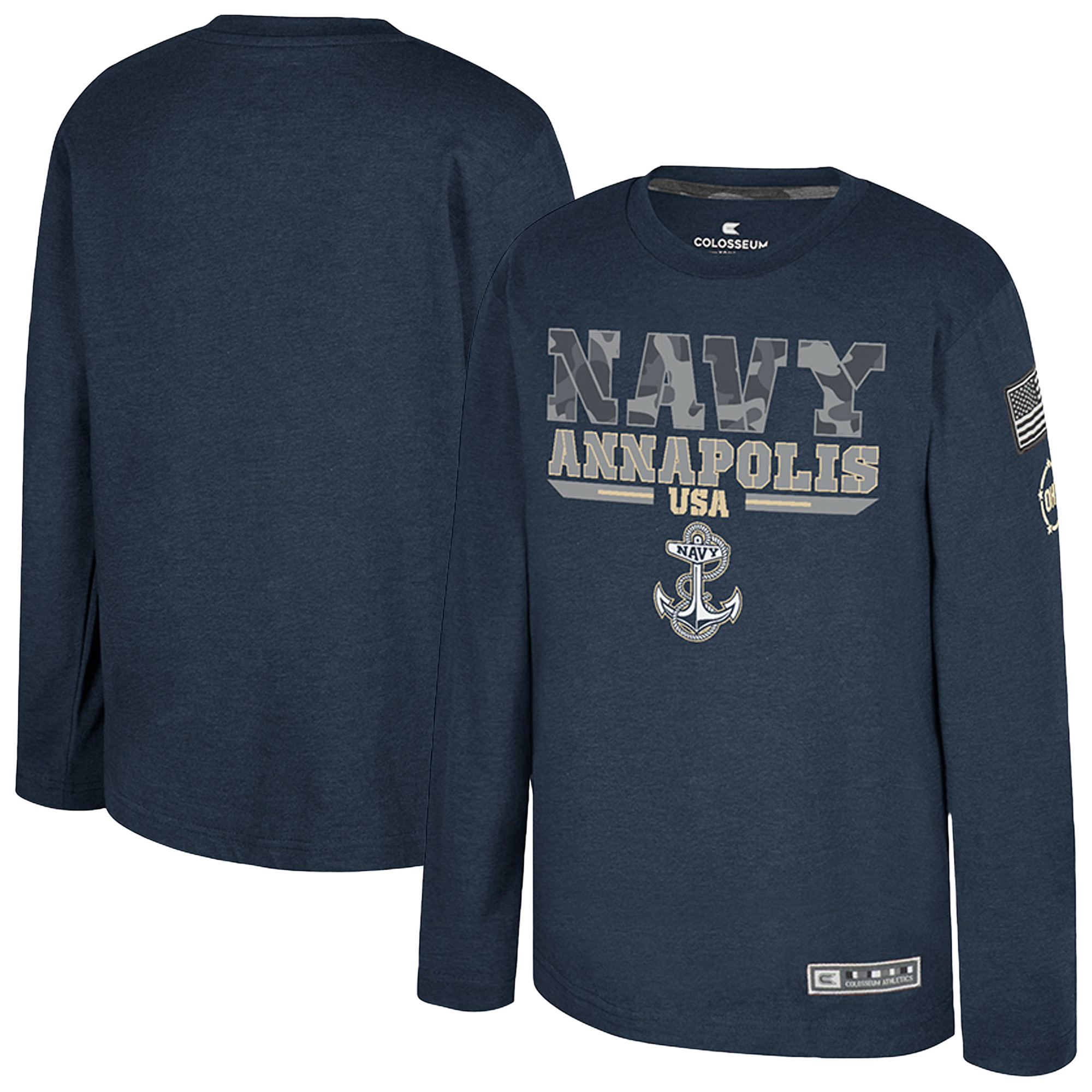 Youth Colosseum Heather Navy Navy Midshipmen OHT Military Appreciation Oorah Long Sleeve T-Shirt