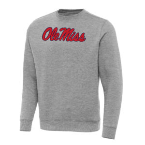 Men's Antigua Heather Gray Ole Miss Rebels Big & Tall Victory Crew Neck Pullover Sweatshirt