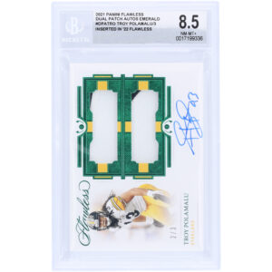 Troy Polamalu Pittsburgh Steelers Autographed 2021 Panini Flawless Emerald Dual-Color Relic #DPA-TPO #2/3 BGS Authenticated 8.5/10 Card