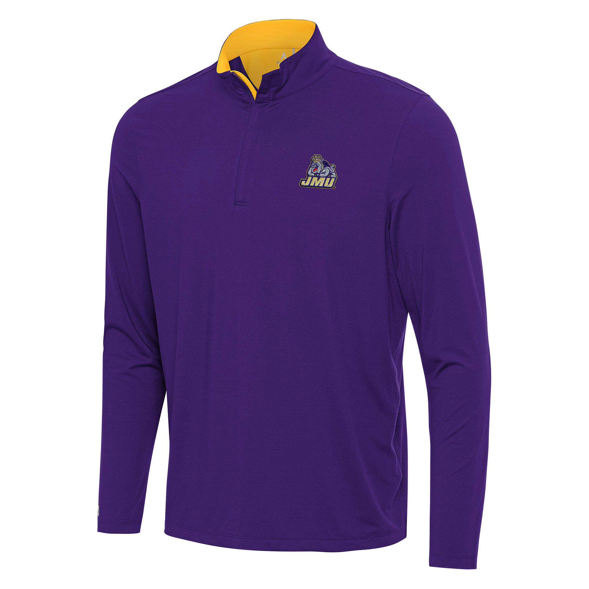 Men's Antigua Purple/Gold James Madison Dukes Content Quarter-Zip Pullover Top