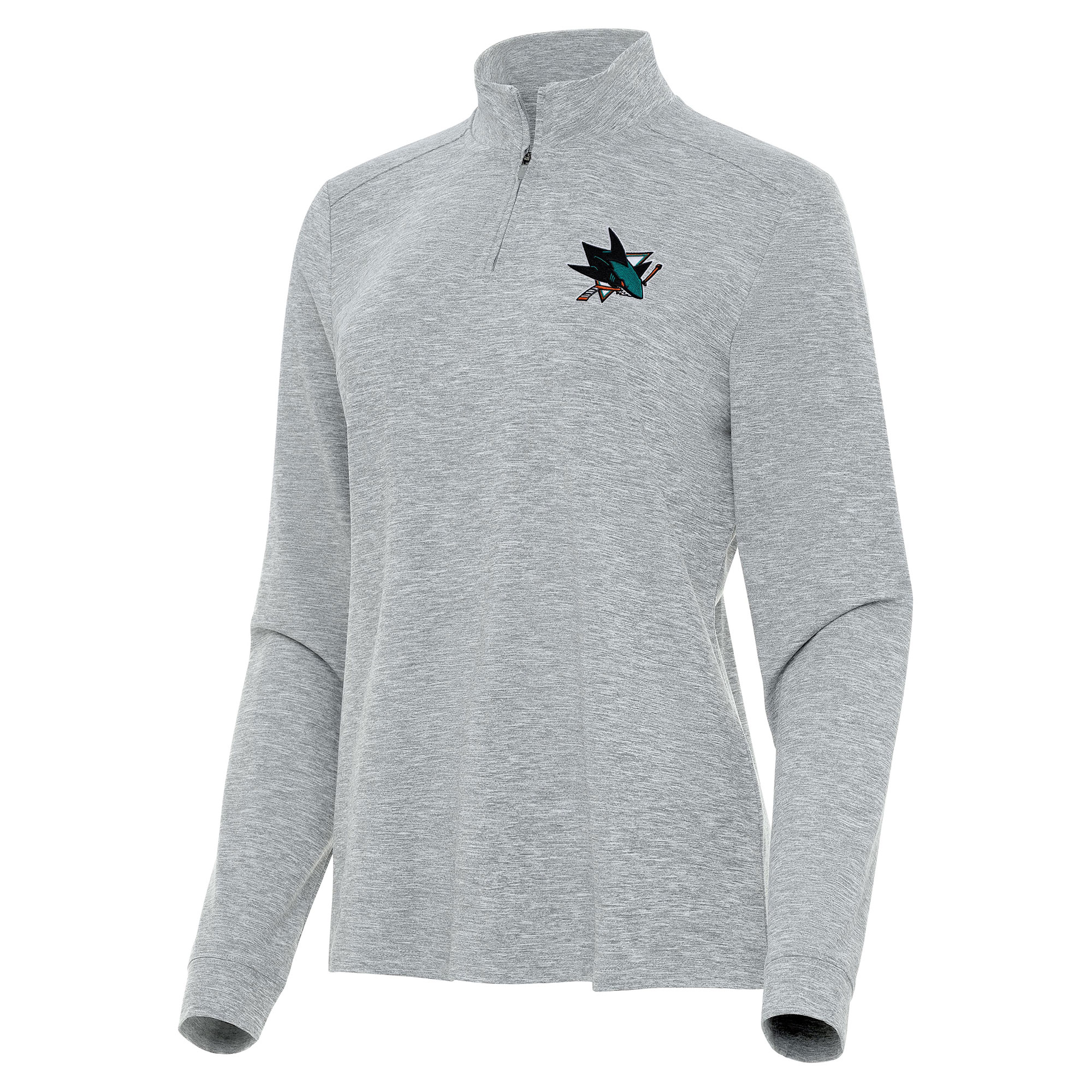 Women's Antigua Heather Gray San Jose Sharks Mentor Quarter-Zip Mock Long Sleeve Top
