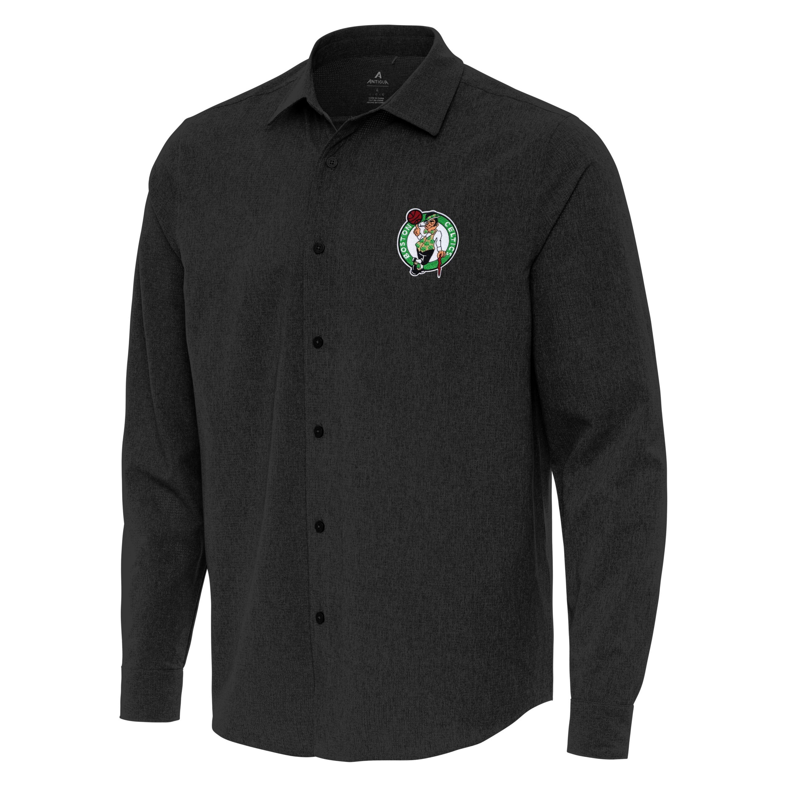 Men's Antigua Black Boston Celtics Exposure Woven Long Sleeve Button-Up Shirt