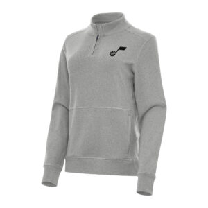 Women's Antigua Heather Gray Utah Jazz Crush Quarter-Zip Fleece Sweatshirt