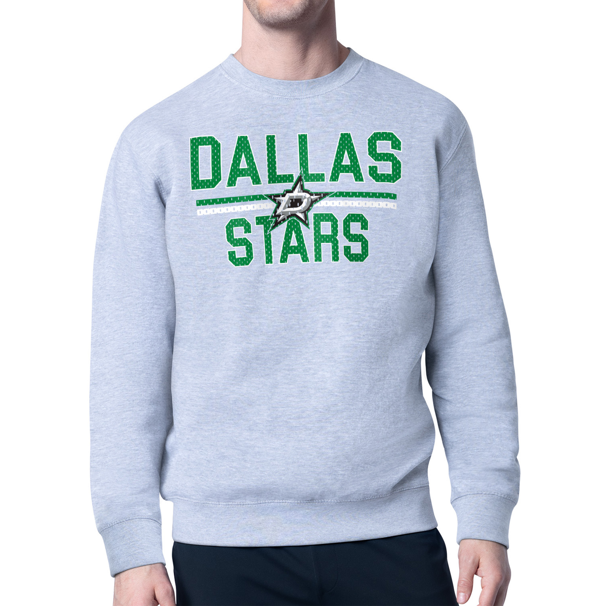Men's Starter Heather Gray Dallas Stars Mesh Look Team Name Logo Pullover Sweatshirt