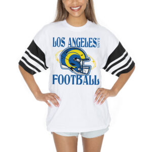 Women's Gameday Couture White Los Angeles Rams Vintage Look Contrast Mesh Striped Raglan T-Shirt