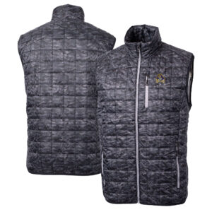 Men's Cutter & Buck  Black ECU Pirates Rainier PrimaLoft Eco Insulated Printed Full-Zip Puffer Vest