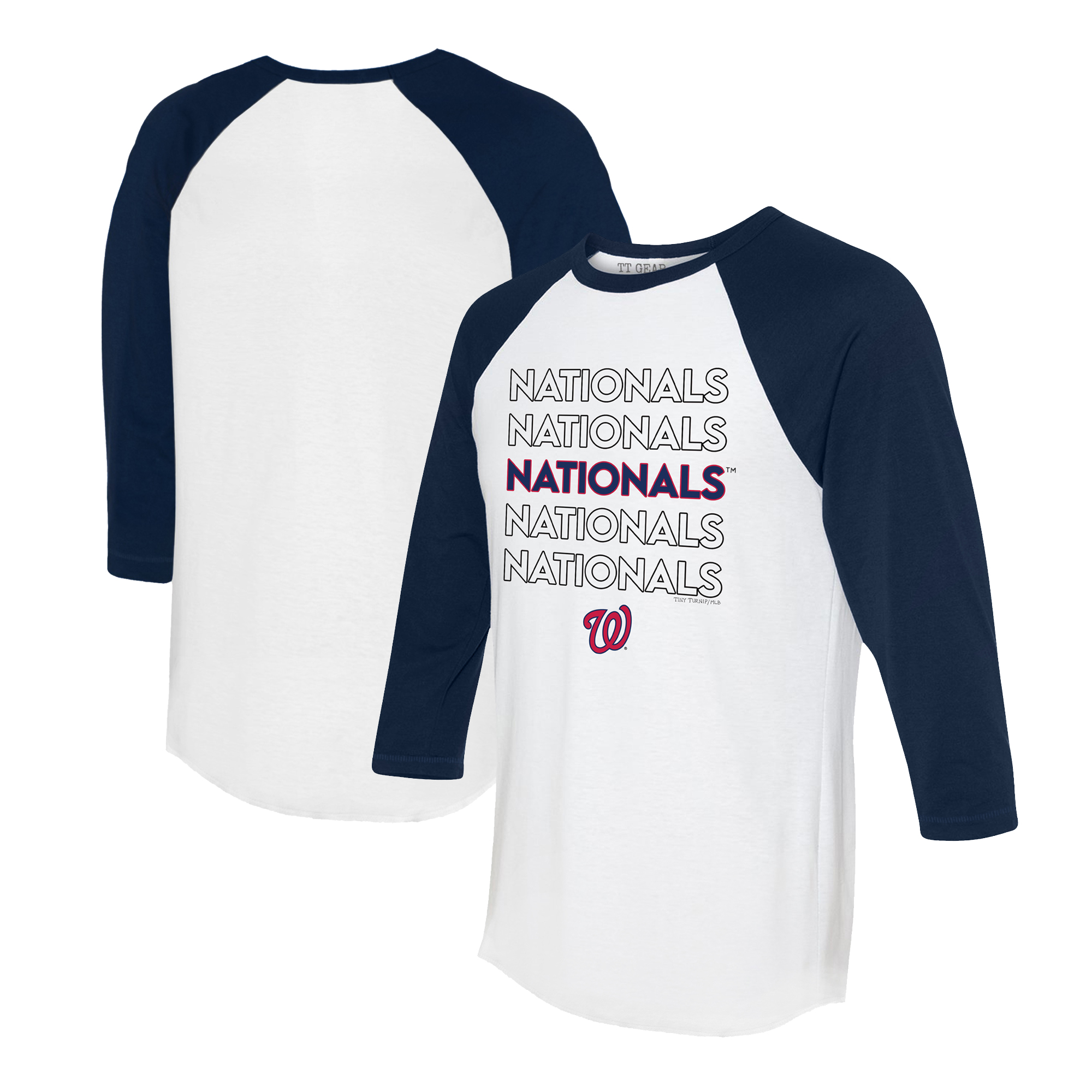 Unisex Tiny Turnip White/Navy Washington Nationals Stacked 3/4-Sleeve Raglan T-Shirt