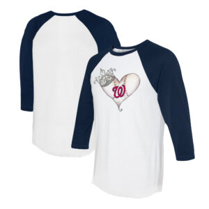 Unisex Tiny Turnip White/Navy Washington Nationals Tiara Heart 3/4-Sleeve Raglan T-Shirt