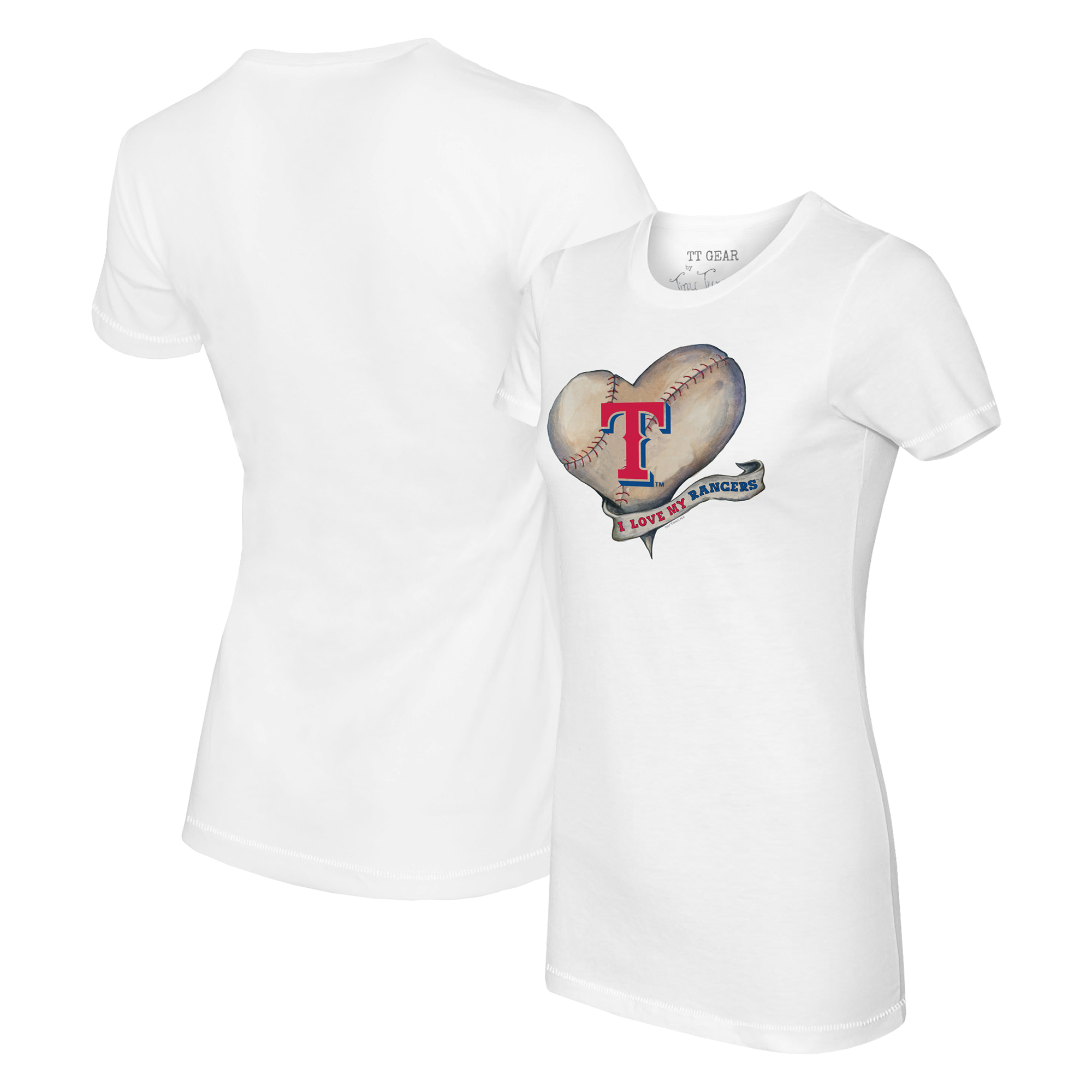 Women's Tiny Turnip White Texas Rangers Heart Banner T-Shirt - Image 2