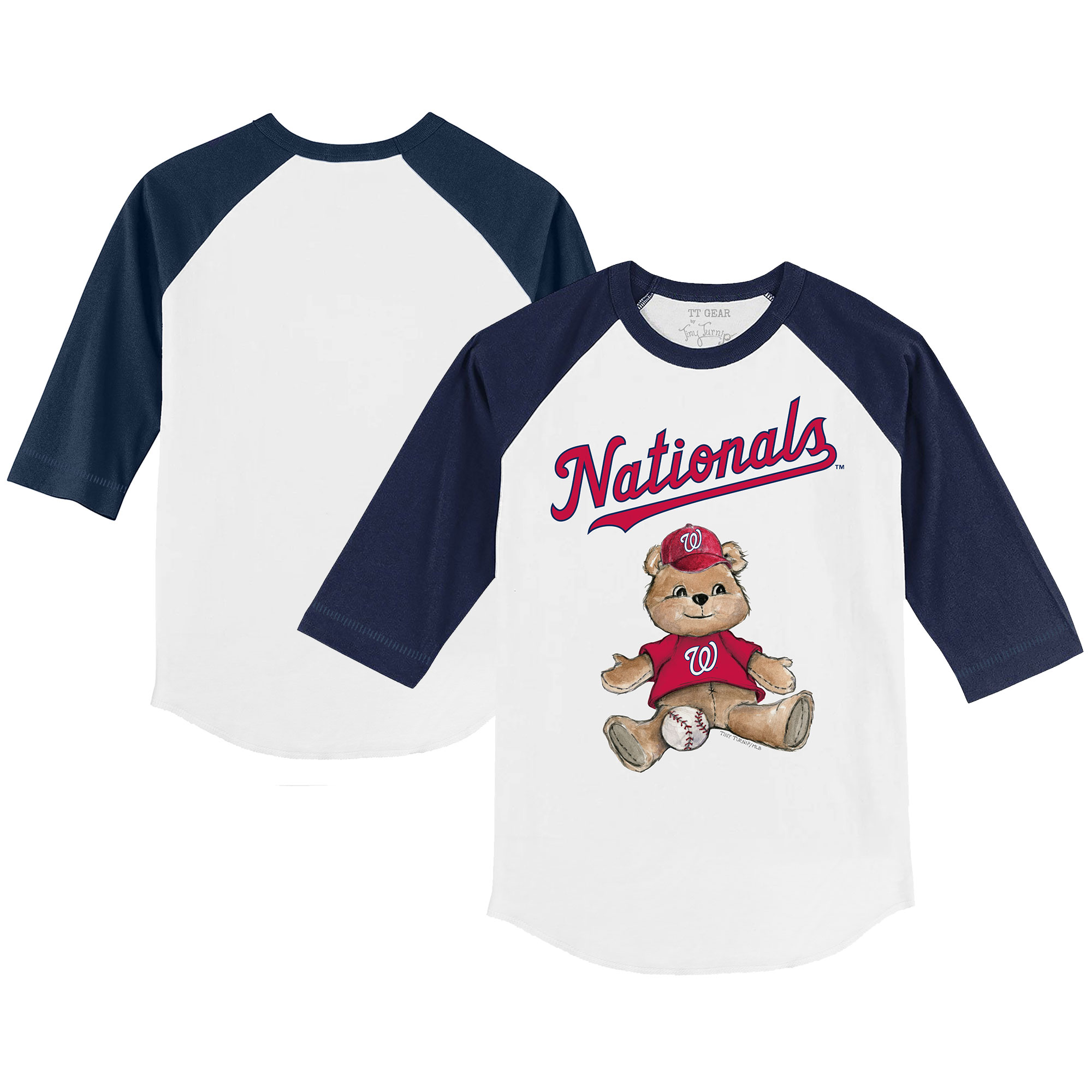Infant Tiny Turnip White/Navy Washington Nationals Teddy Boy Raglan 3/4 Sleeve T-Shirt