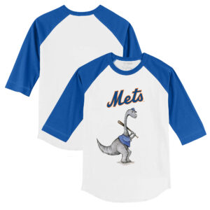 Infant Tiny Turnip White/Royal New York Mets Bronto Raglan 3/4 Sleeve T-Shirt
