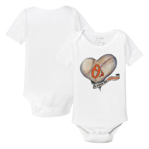 Infant Tiny Turnip White Baltimore Orioles Heart Banner Bodysuit