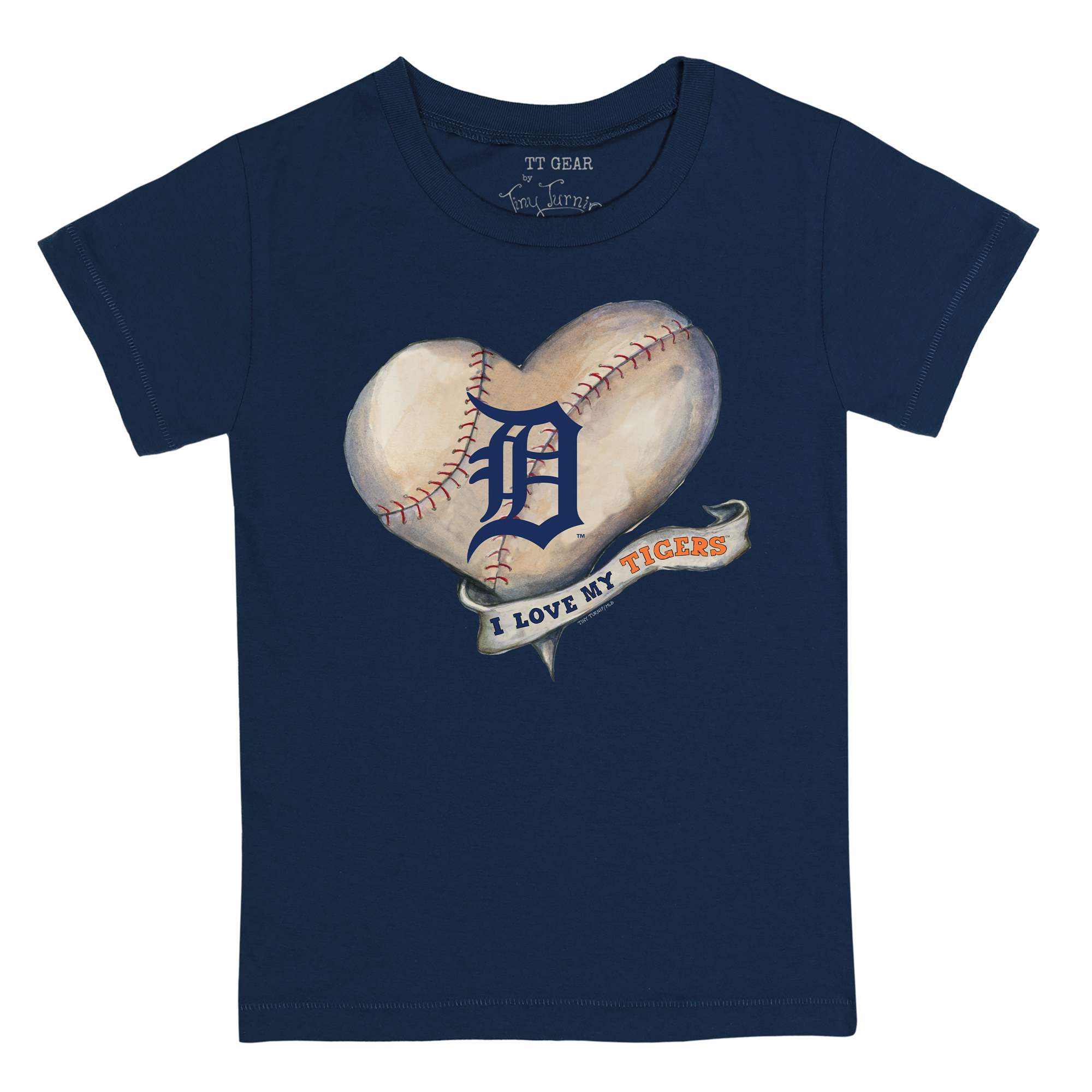 Toddler Tiny Turnip Navy Detroit Tigers Heart Banner T-Shirt - Image 3