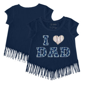Girls Toddler Tiny Turnip Navy Seattle Mariners I Love Dad Fringe T-Shirt