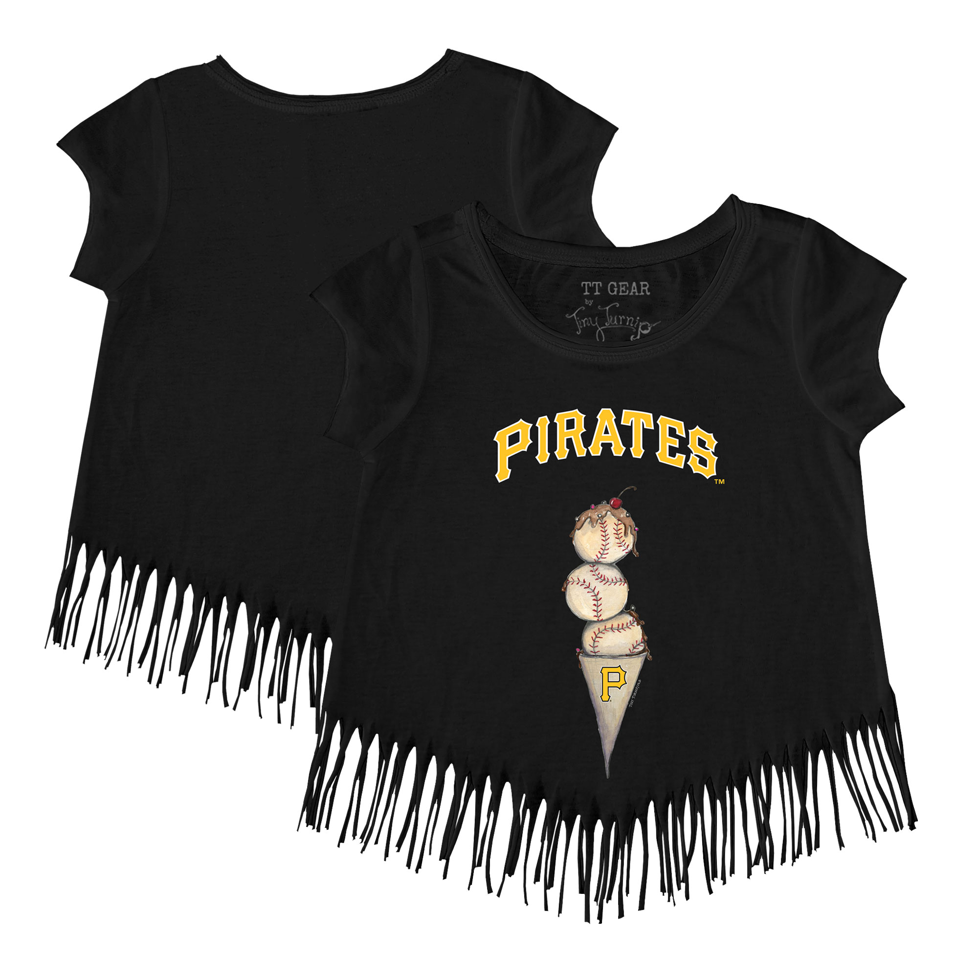 Girls Toddler Tiny Turnip Black Pittsburgh Pirates Triple Scoop Fringe T-Shirt