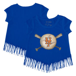 Girls Youth Tiny Turnip Royal New York Mets Baseball Cross Bats Fringe T-Shirt