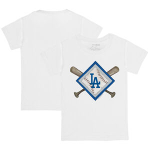 Youth Tiny Turnip White Los Angeles Dodgers Diamond Cross Bats T-Shirt