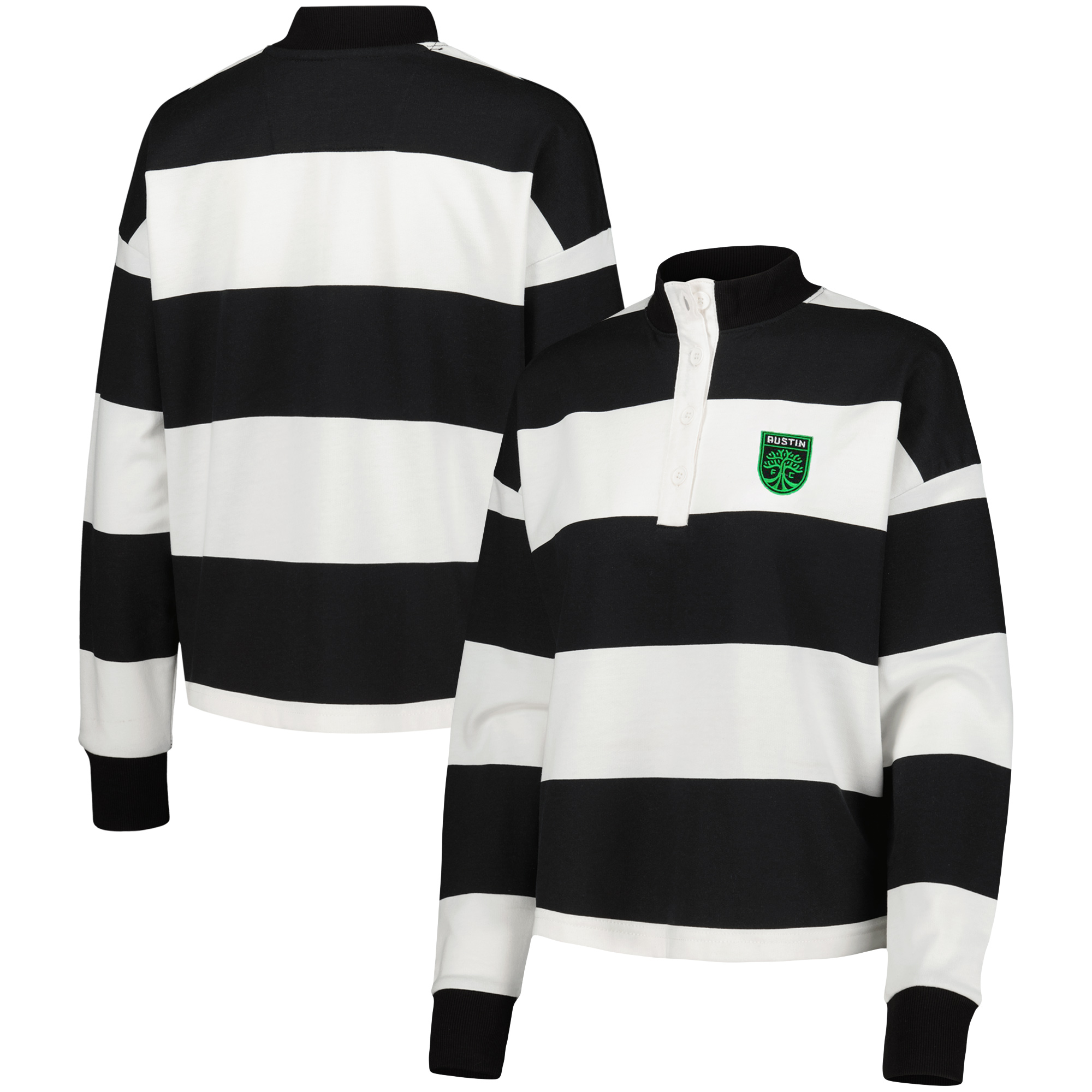 Women's Antigua White Austin FC Radical Rugby Stripe Long Sleeve T-Shirt