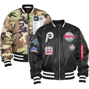 Men's New Era x Alpha Industries Maroon/Camo Philadelphia Phillies Reversible Full-Zip Bomber Jacket