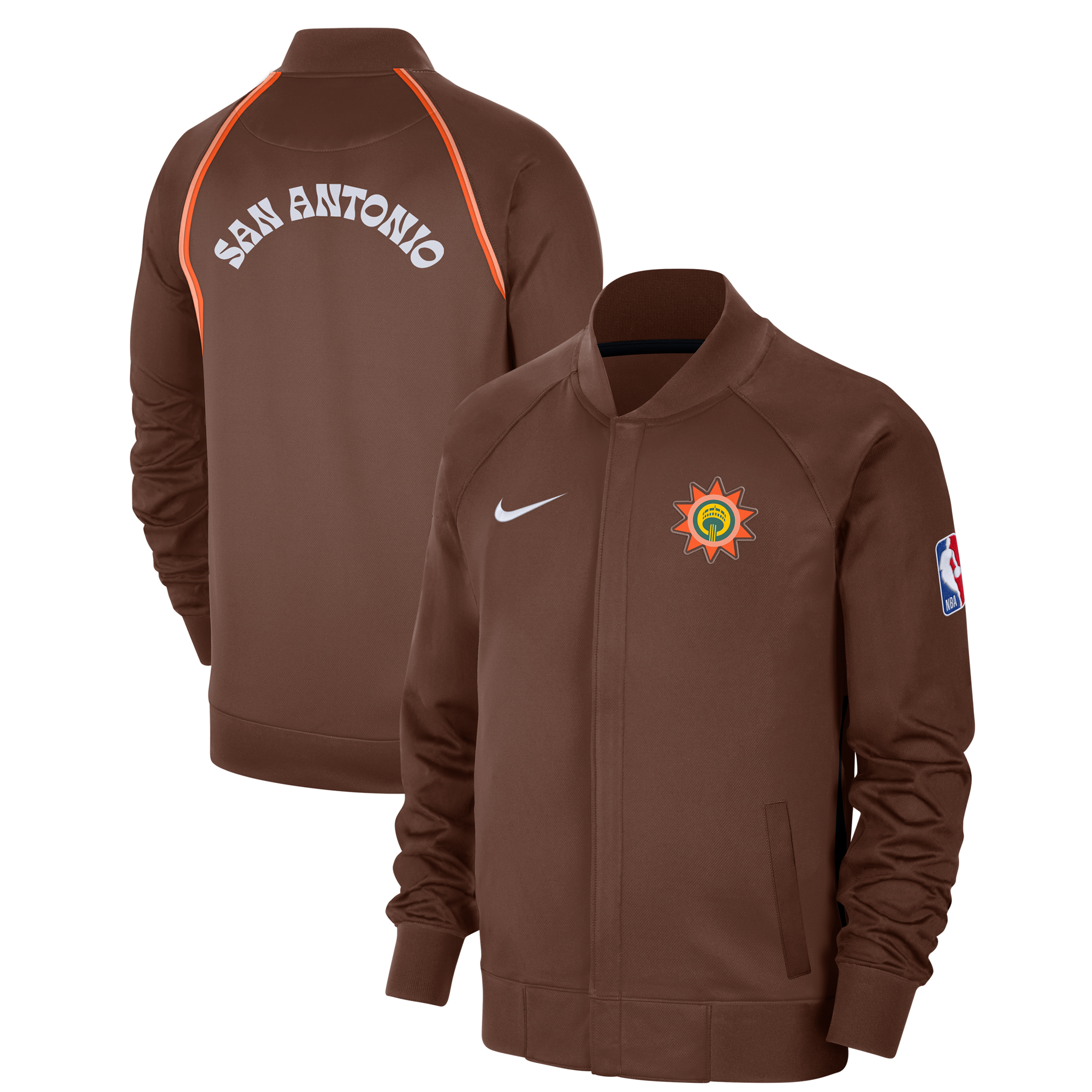 Men's Nike Brown San Antonio Spurs 2023/24 City Edition Authentic Showtime Performance Raglan Full-Zip Jacket