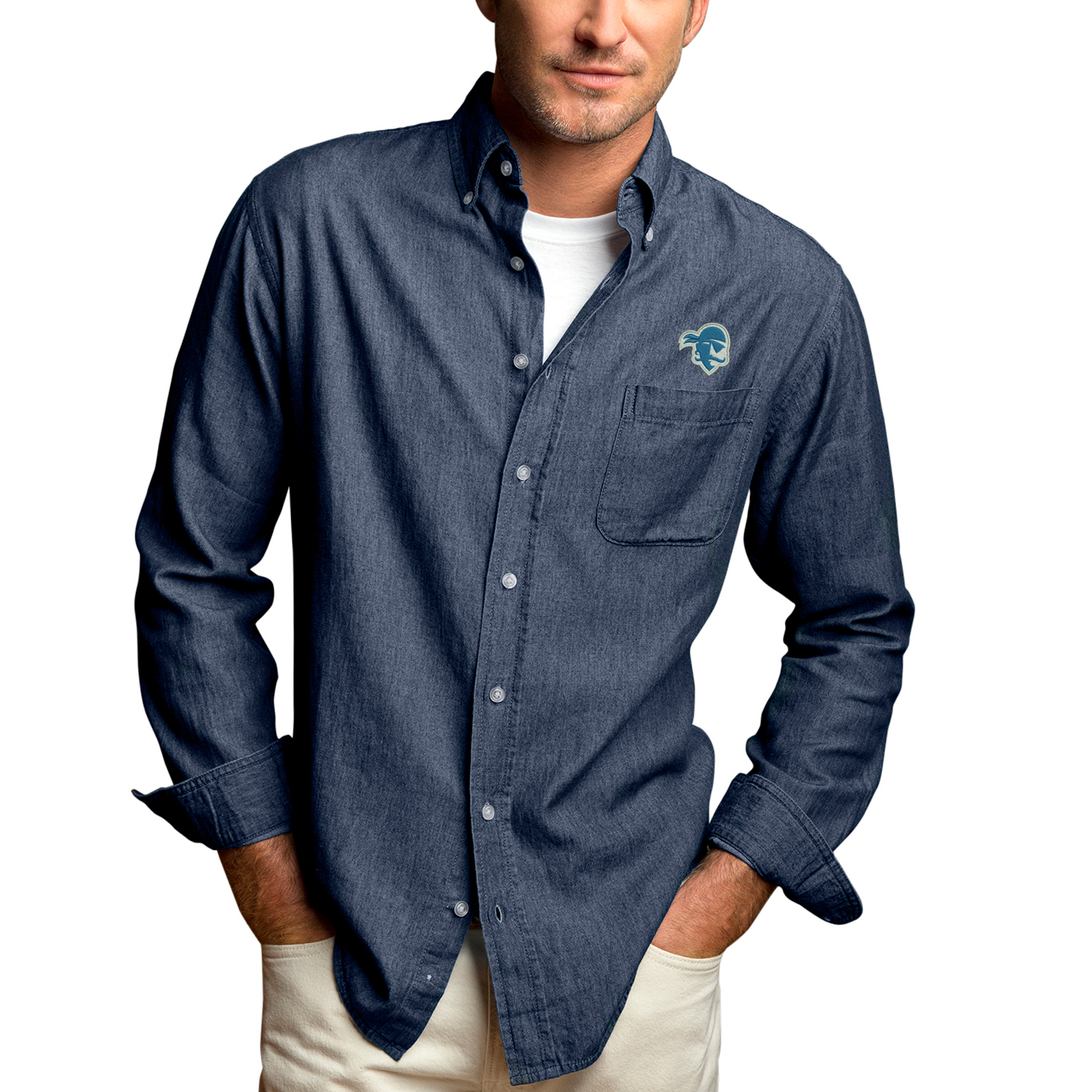 Men's Blue Seton Hall Pirates Hudson Denim Long Sleeve Button-Down Shirt