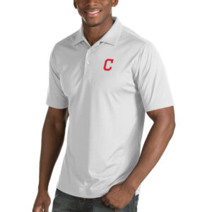 Men's Antigua White Cleveland Indians Inspire Desert Dry Polo