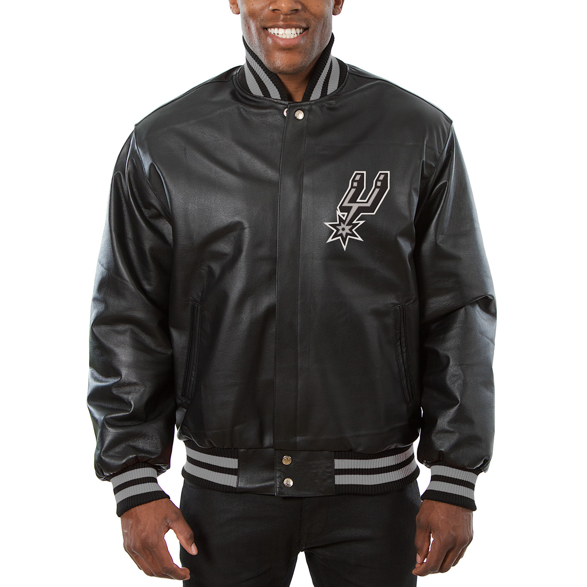 Men's JH Design Black San Antonio Spurs Big & Tall All-Leather Full-Snap Jacket