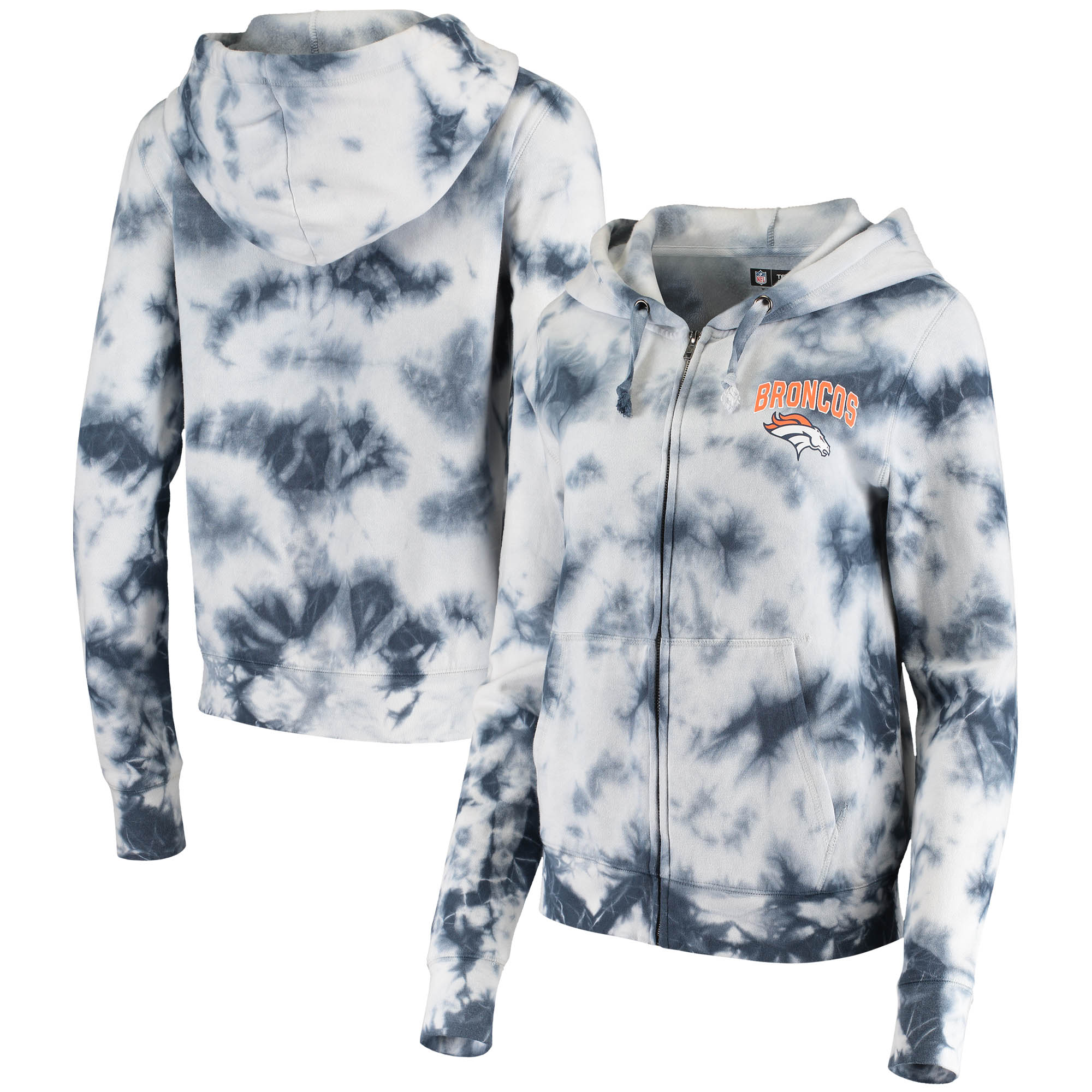 Women's New Era Navy Denver Broncos Tie Dye Fleece Full-Zip Hoodie - Image 2