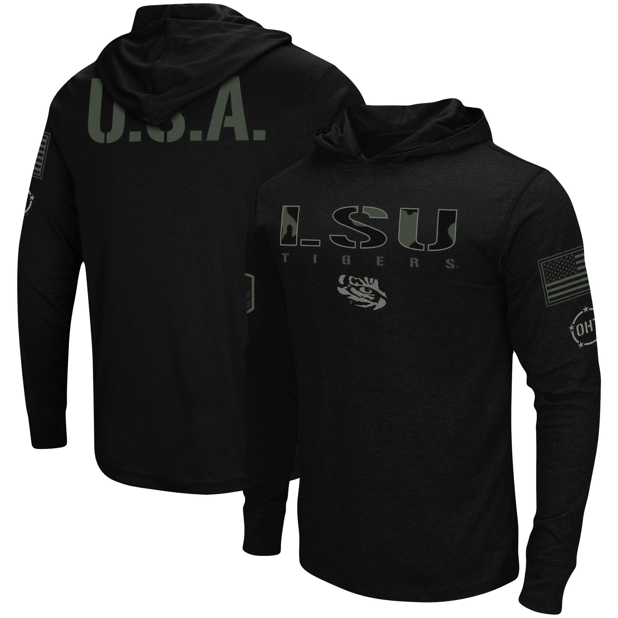 Men's Colosseum Black LSU Tigers OHT Military Appreciation Hoodie Long Sleeve T-Shirt - Image 11