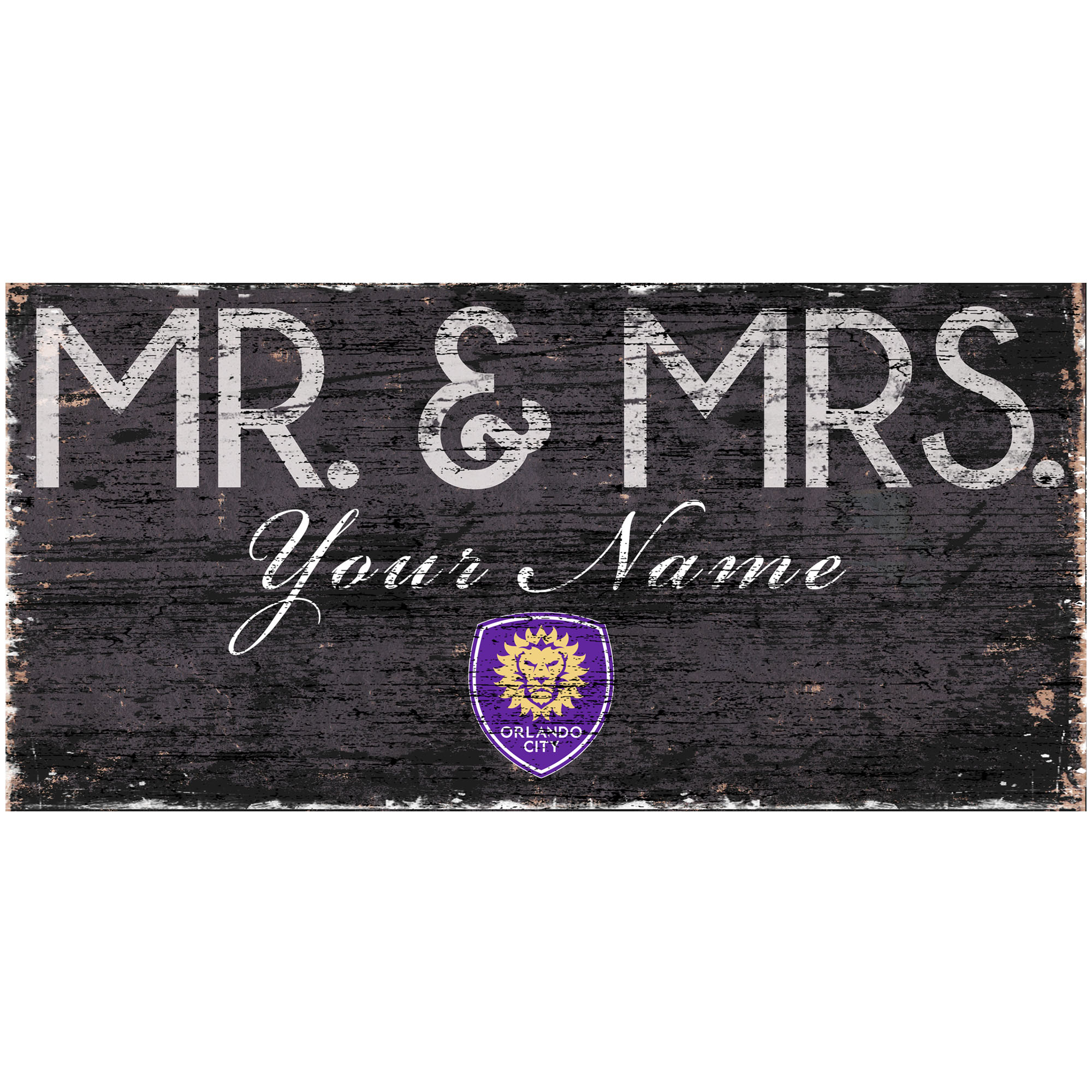 Orlando City SC 6'' x 12'' Personalized Mr. & Mrs. Sign