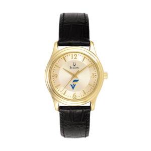 Women's Bulova Gold/Black Fort Valley State Wildcats Stainless Steel Watch with Leather Band