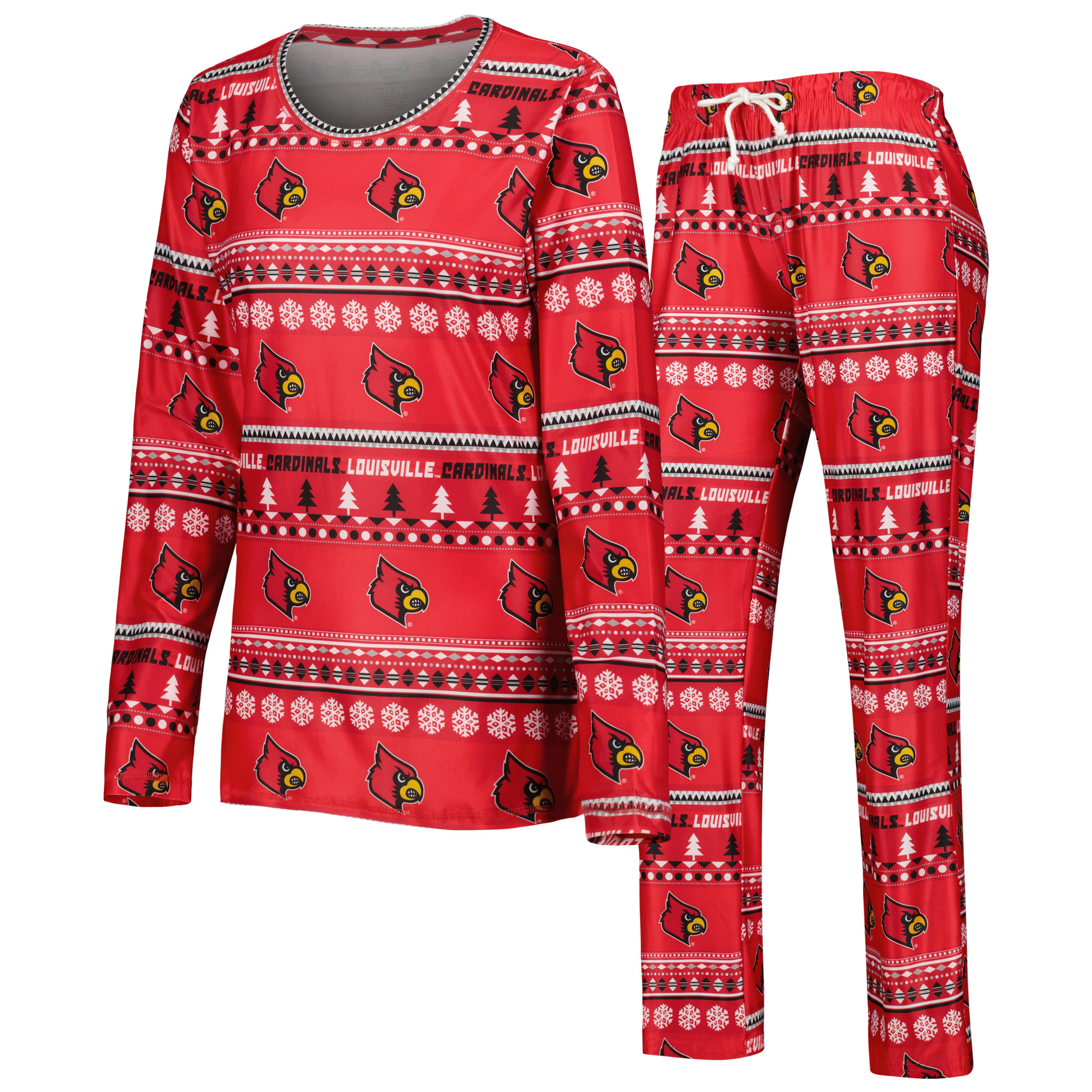 Women's Concepts Sport Red Louisville Cardinals Holiday Long Sleeve T-Shirt and Pants Sleep Set - Image 7