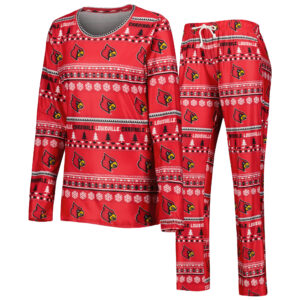 Women's Concepts Sport Red Louisville Cardinals Holiday Long Sleeve T-Shirt and Pants Sleep Set