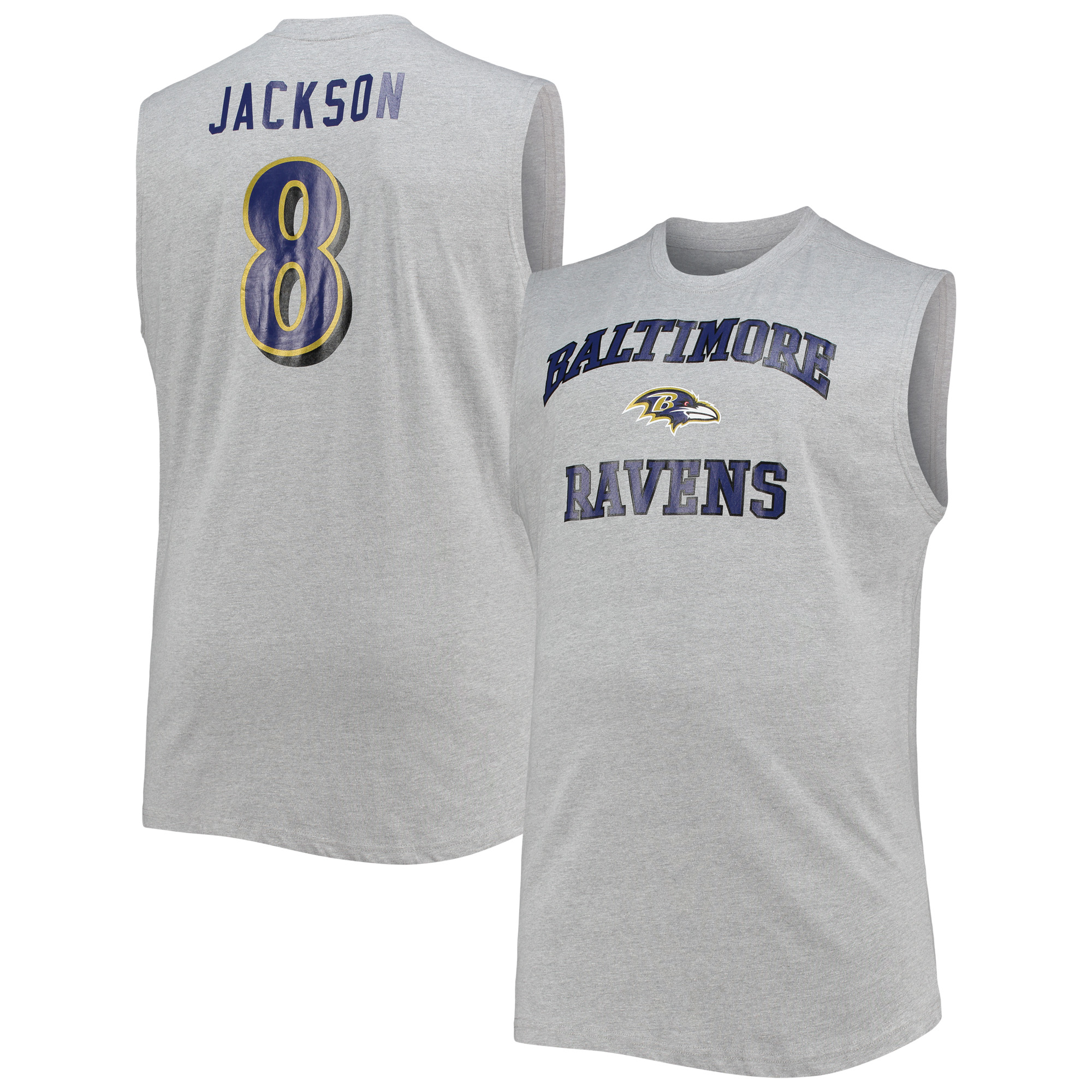 Men's Lamar Jackson Heathered Gray Baltimore Ravens Big & Tall Player Name & Number Muscle Tank Top - Image 5