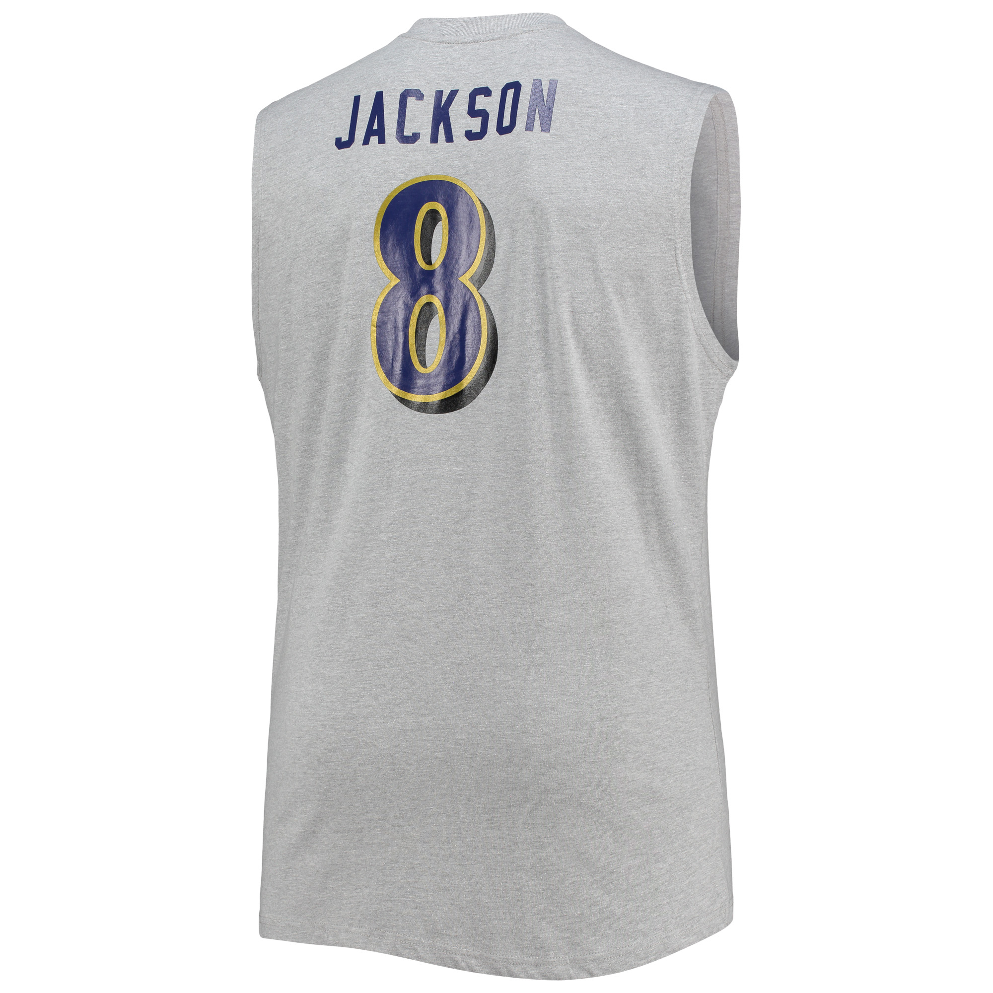 Men's Lamar Jackson Heathered Gray Baltimore Ravens Big & Tall Player Name & Number Muscle Tank Top - Image 4