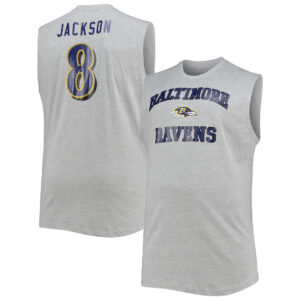 Men's Lamar Jackson Heathered Gray Baltimore Ravens Big & Tall Player Name & Number Muscle Tank Top