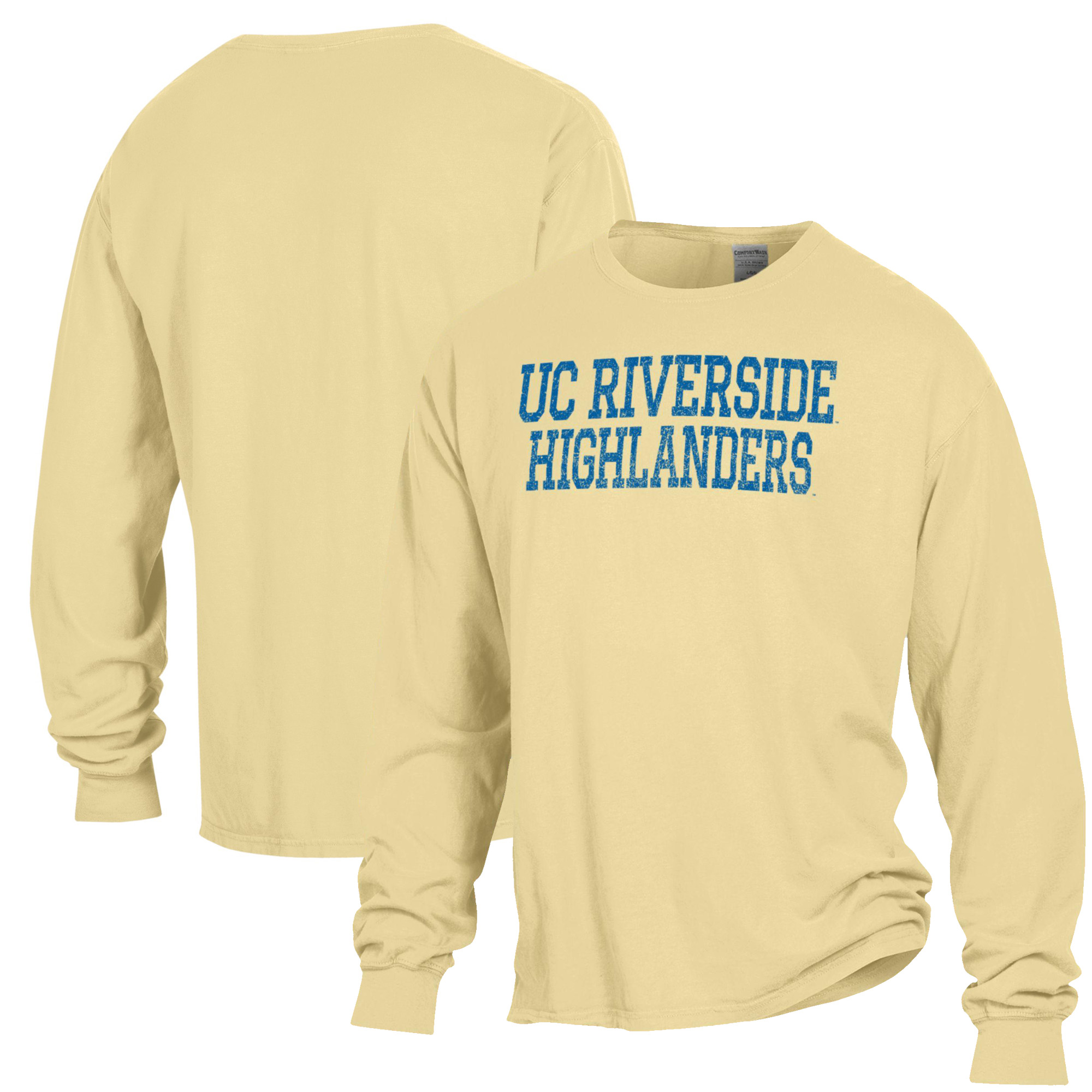 Men's ComfortWash Gold UC Riverside Highlanders Stack Garment Dyed Long Sleeve T-Shirt - Image 2