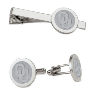 Men's Silver Oklahoma Sooners Cufflinks & Tie Bar Gift Set