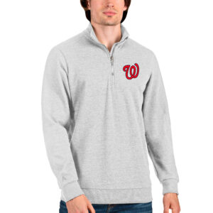 Men's Antigua Heathered Gray Washington Nationals Action Quarter-Zip Pullover Sweatshirt