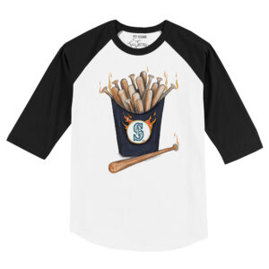 Infant Tiny Turnip White/Black Seattle Mariners Hot Bats Raglan 3/4 Sleeve T-Shirt
