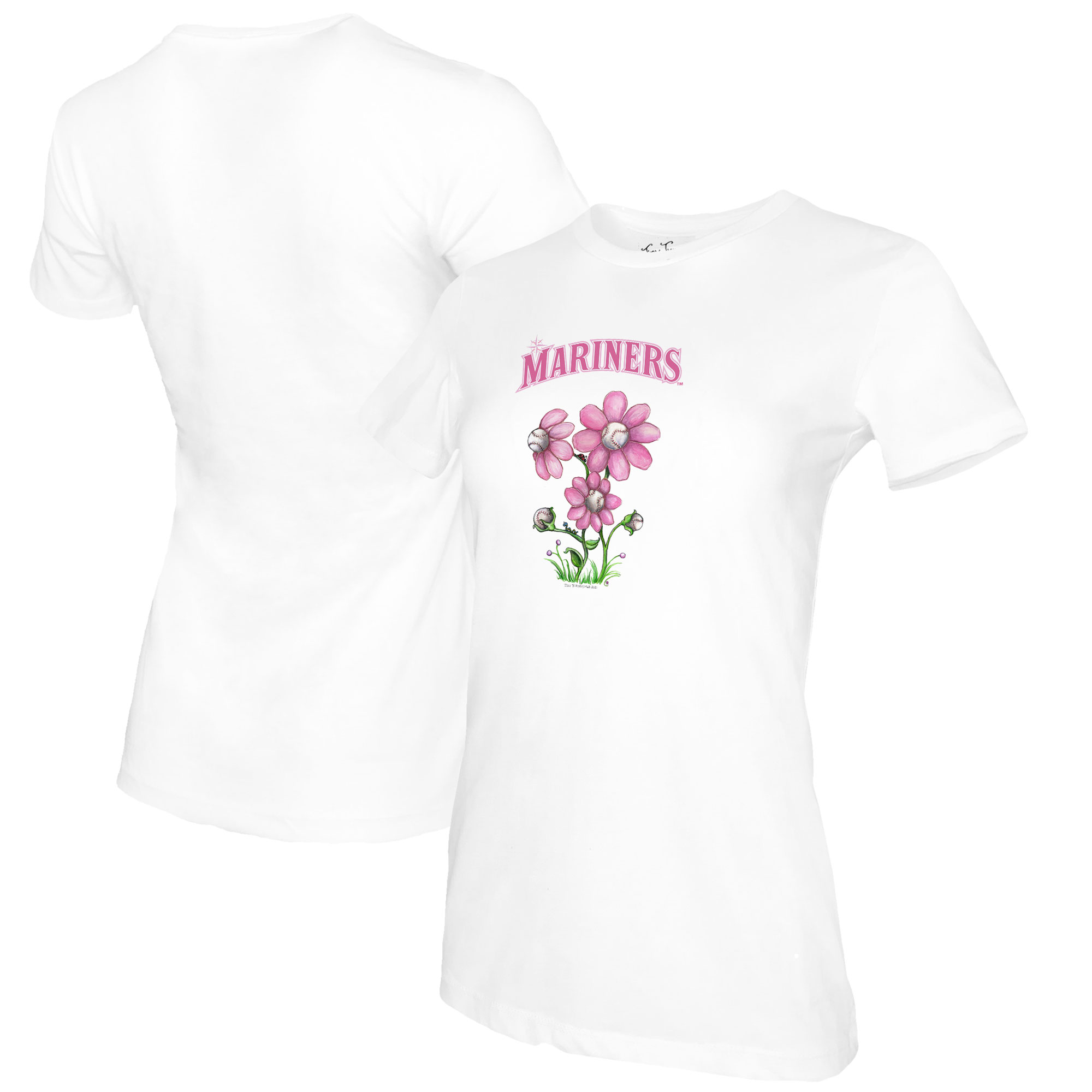 Women's Tiny Turnip White Seattle Mariners Blooming Baseballs T-Shirt - Image 2