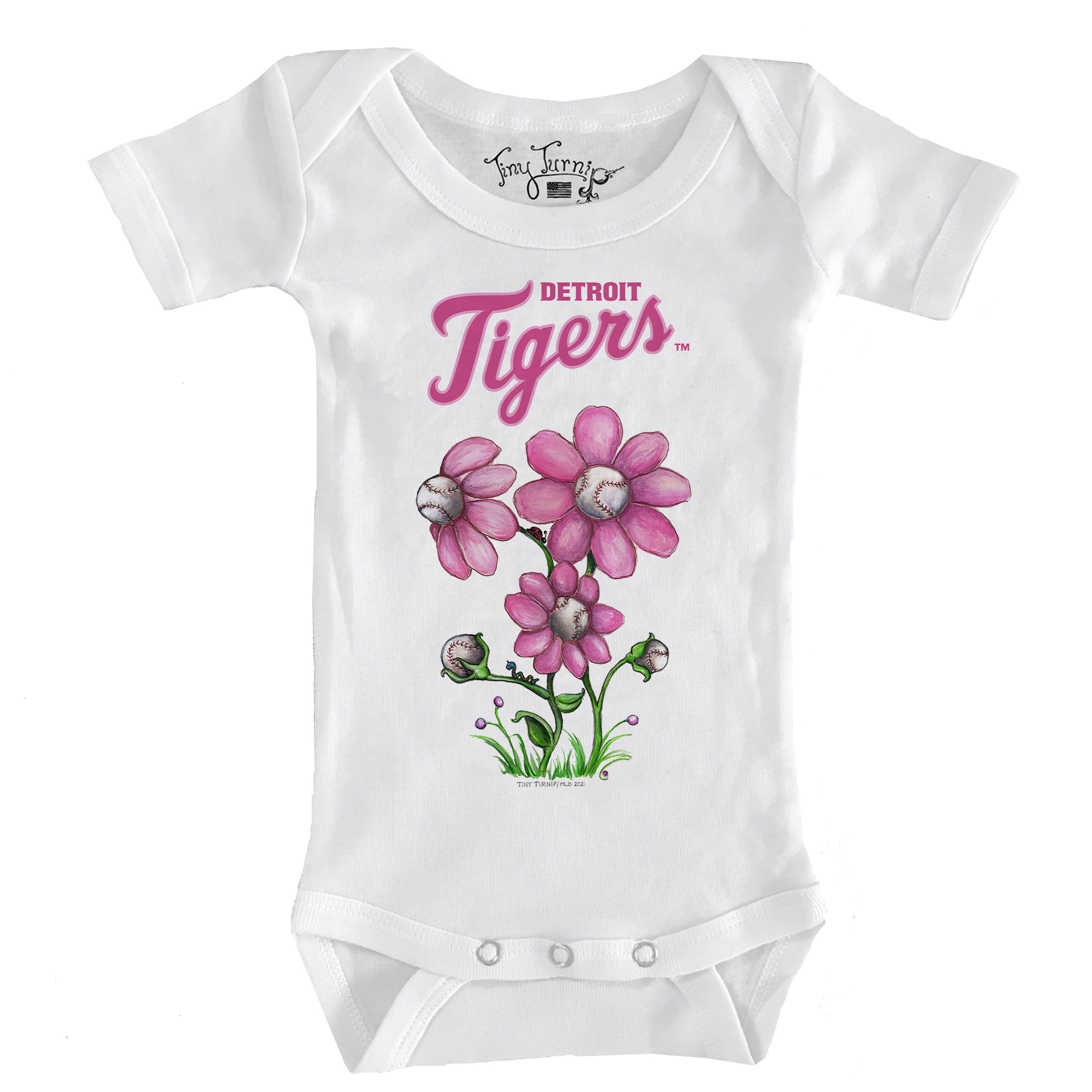 Infant Tiny Turnip White Detroit Tigers Blooming Baseballs Bodysuit