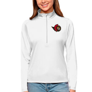 Women's Antigua White Ottawa Senators Tribute Quarter-Zip Pullover Top