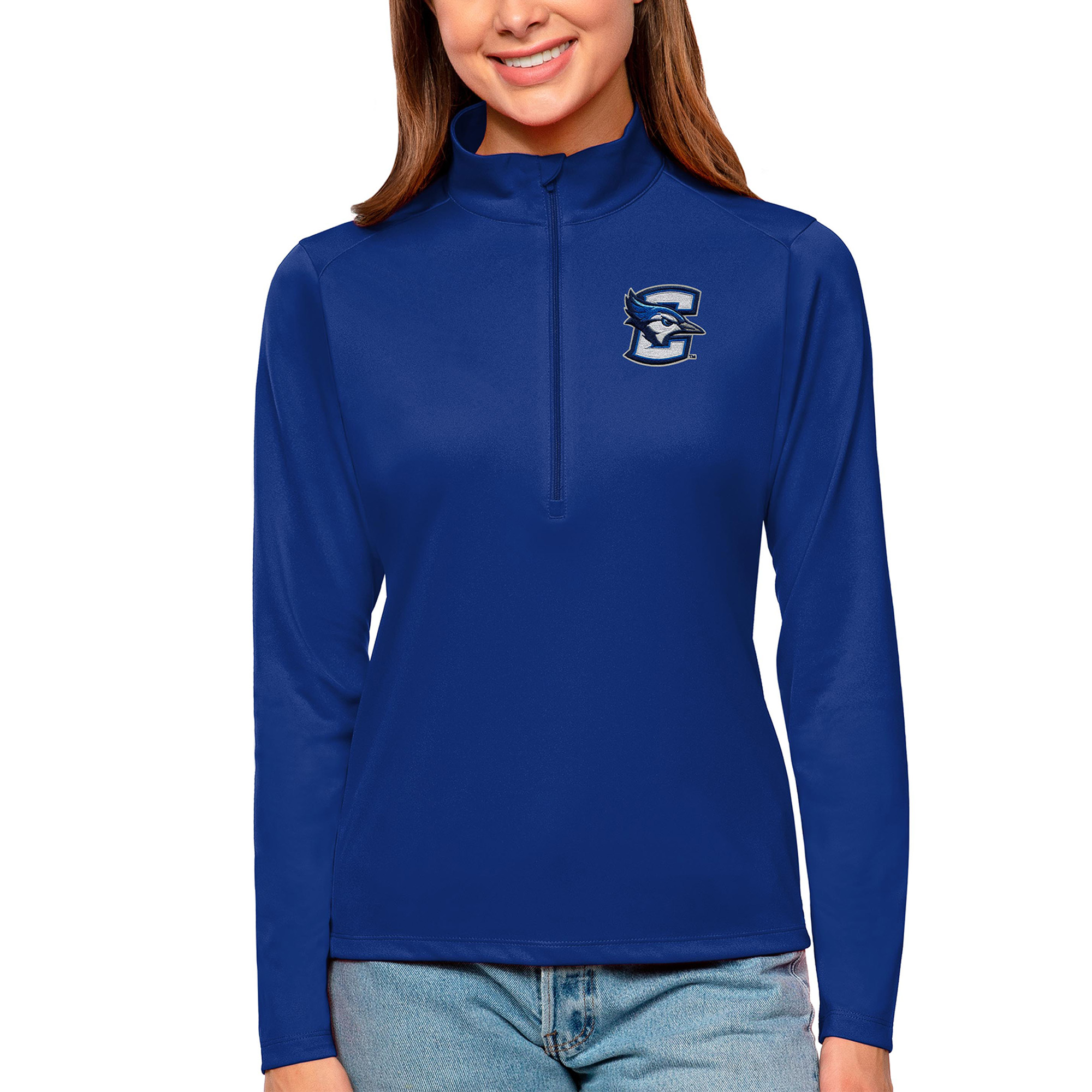 Women's Antigua Blue Creighton Bluejays Tribute Quarter-Zip Pullover Top