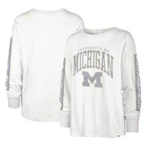 Women's '47 Cream Michigan Wolverines Statement SOA 3-Hit Long Sleeve T-Shirt