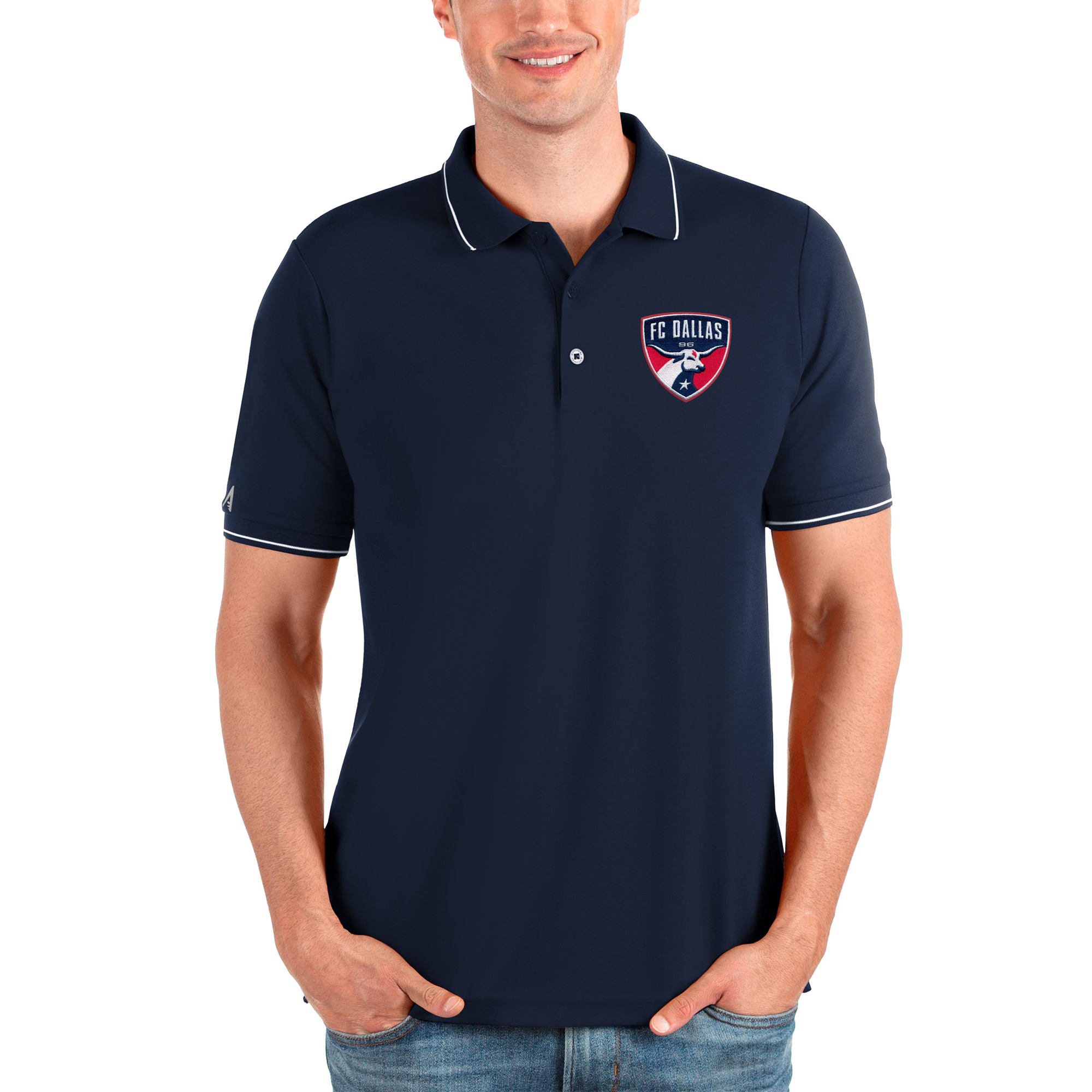 Men's Antigua Navy FC Dallas Solid Pique Polo