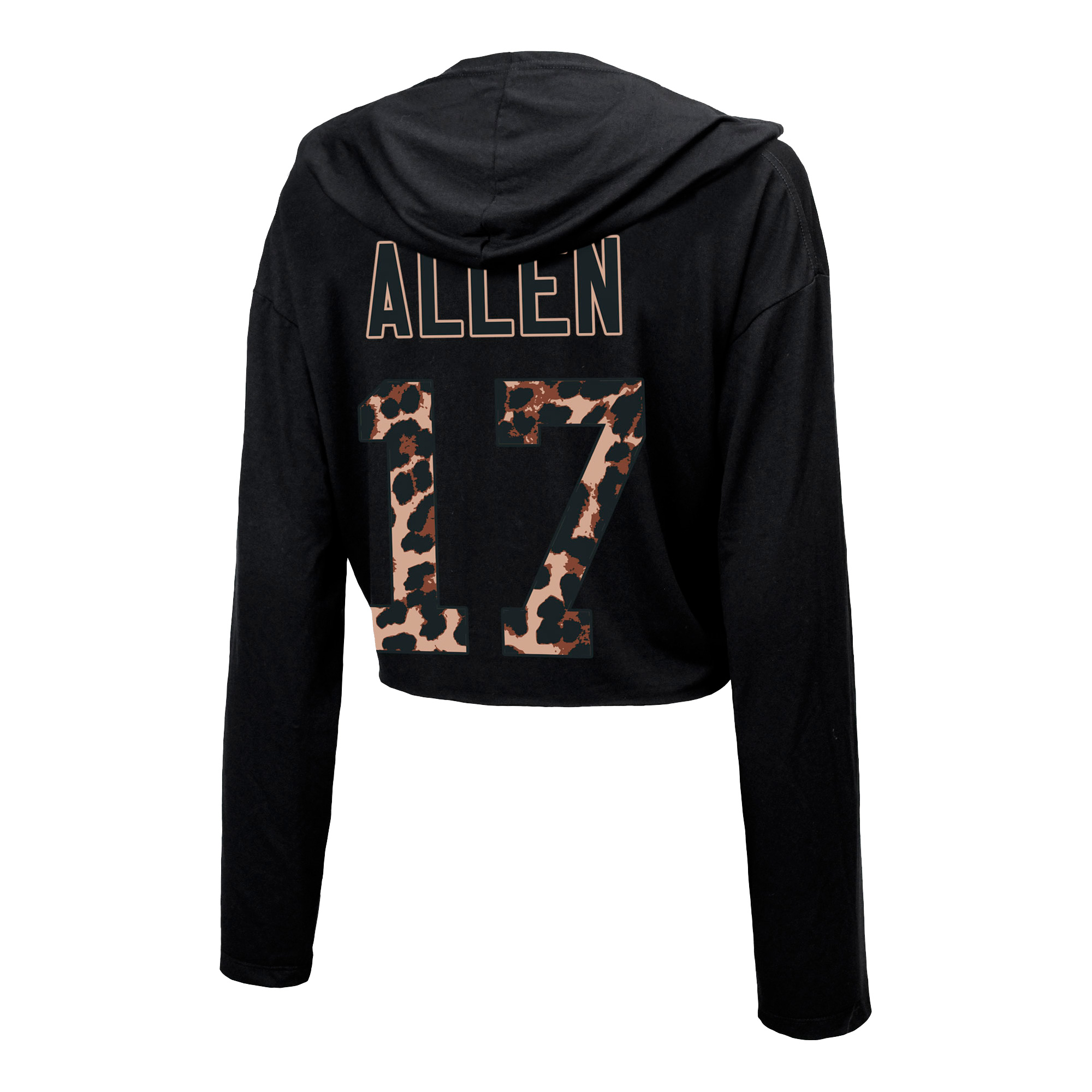 Women's Majestic Threads Josh Allen Black Buffalo Bills Leopard Player Name & Number Long Sleeve Cropped Hoodie - Image 7